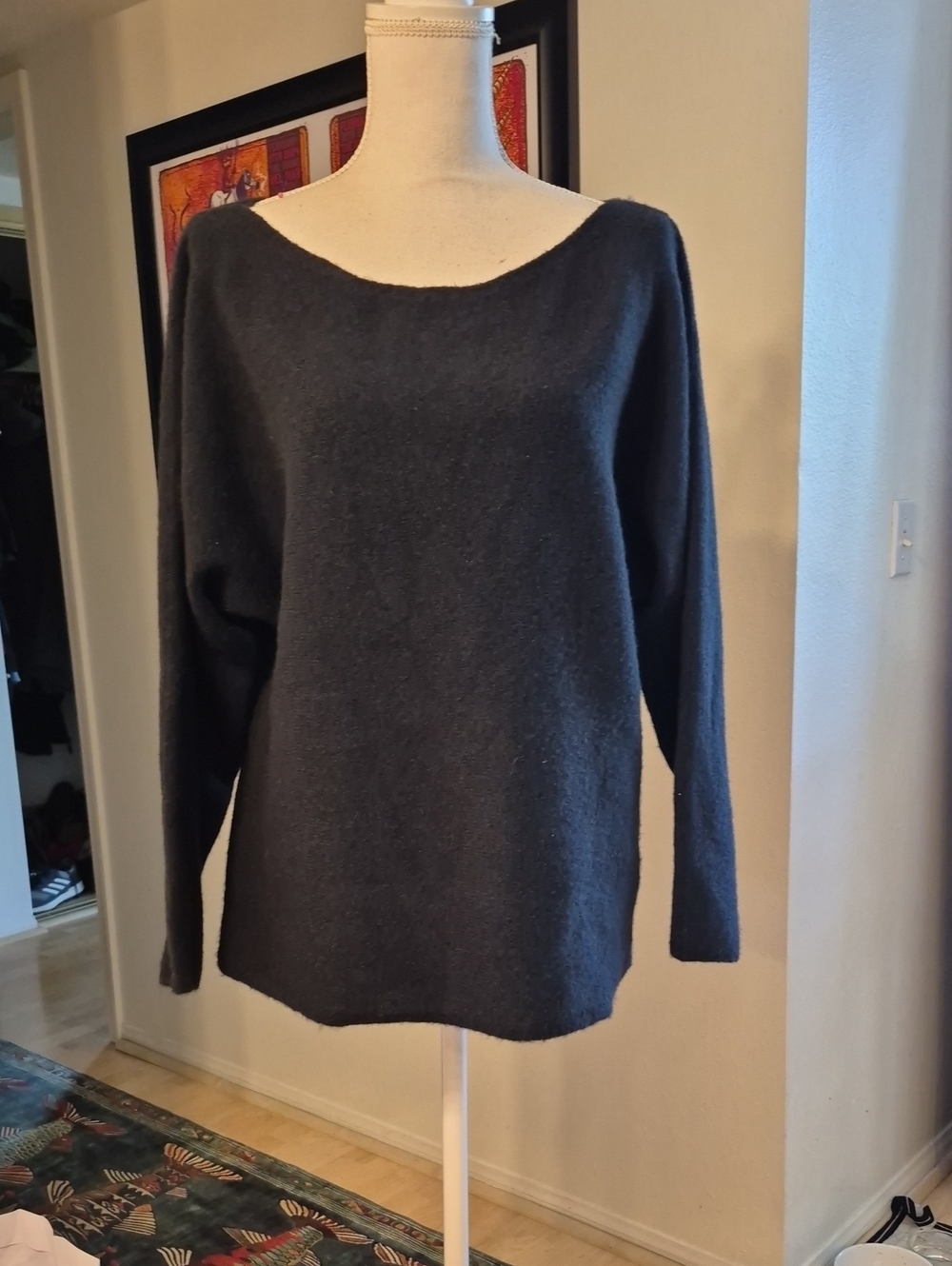 BP Black Fuzzy Oversized Pullover Sweater Boat Neck